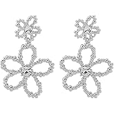 Gold Flower Earrings for Women Dainty Rhinestone Floral Dangle Earrings Lightweight Layered Tiered Hollow Floral Drop Earrings Jewelry Presents