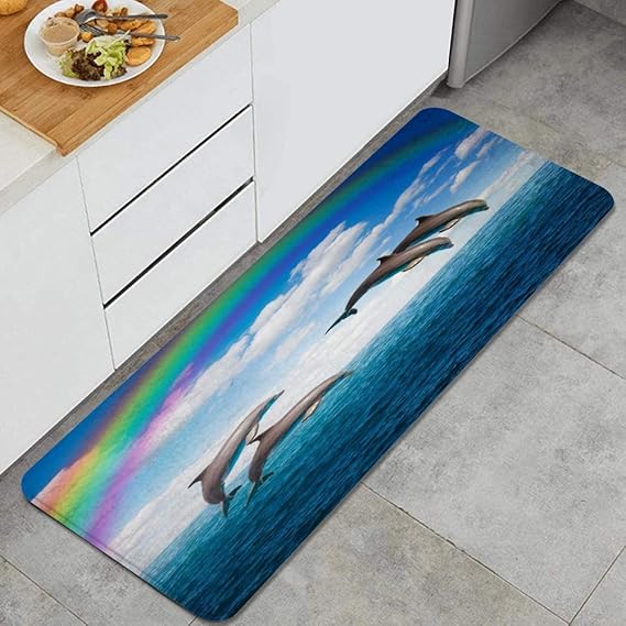 PANILUR Alfombras para Cocina Baño de Cocina，Blue Hawaii Pack Delfines