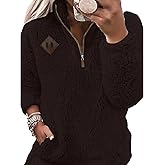 ROKIACDE Womens Half Zip Sherpa Fleece Pullover Oversized Sweatshirt Warm Fuzzy Sweater Trendy Long Sleeve Hoodies Outerwear