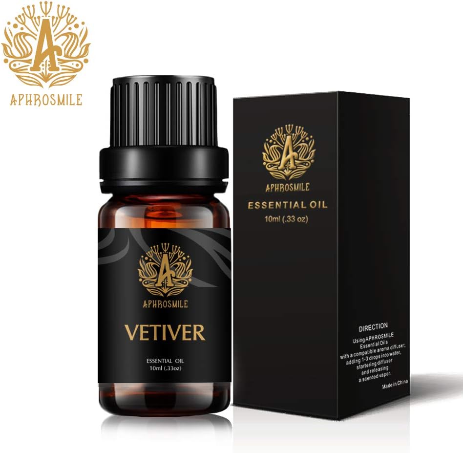 Aphrosmile Vetiver Essential Oil - 100% Pure Vetiver Oil, Organic Therapeutic-Grade Aromatherapy Essential Oil 10mL/0.33oz