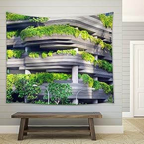 Modern Building with Plants - Fabric Wall Tapestry Home Decor - 51x60 inches