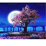 SUBERY DIY Oil Painting Paint by Numbers Kits for Adults Kids Beginner - Peach Pavilion in The Evening 16x20 inches (Frameless)