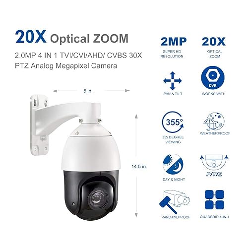 EVERSECU 2MP Auto-Cruise PTZ Security Camera 20X Optical Zoom HD