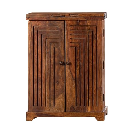 Made Wood Rajputana Solid Rosewood Home Bar Unit in Teak Finish (Brown)