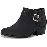 Athlefit Women's Chunky Low Heel Short Ankle Boots | Fall Winter Booties Shoes with Pointed Toe &amp; Side Zipper, Comfortable 1.65 Inches Heel, Ideal for Casual Outing &amp; Daily Wear