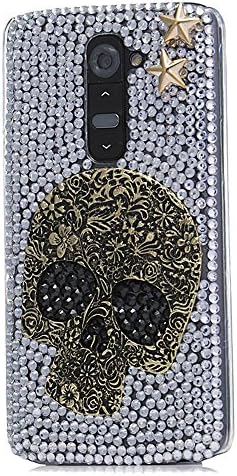 LG G Vista 2 Bling Case - Fairy Art Luxury 3D Sparkle Series Skull Star Crystal Design Back Cover with Soft Wallet Purse Red Cloth Pouch - Black&amp;Silver