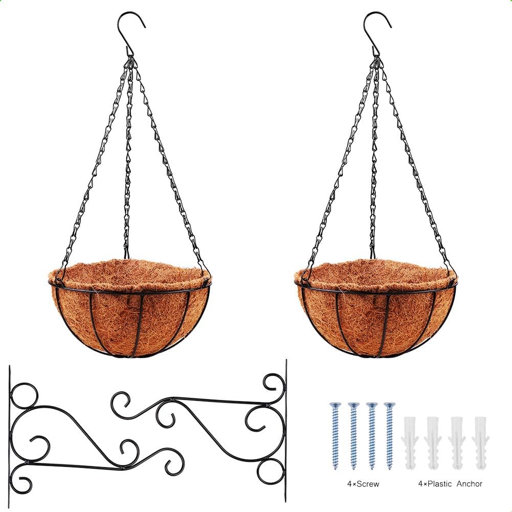 Moutik Hanging Planter Baskets:2pcs Wall Plant Hangers Hanging Flower Basket with Plant Wall Hanger Set décor for Garden Home Indoor Outdoor Hanging Plant Holder 10 inch 2 Pack