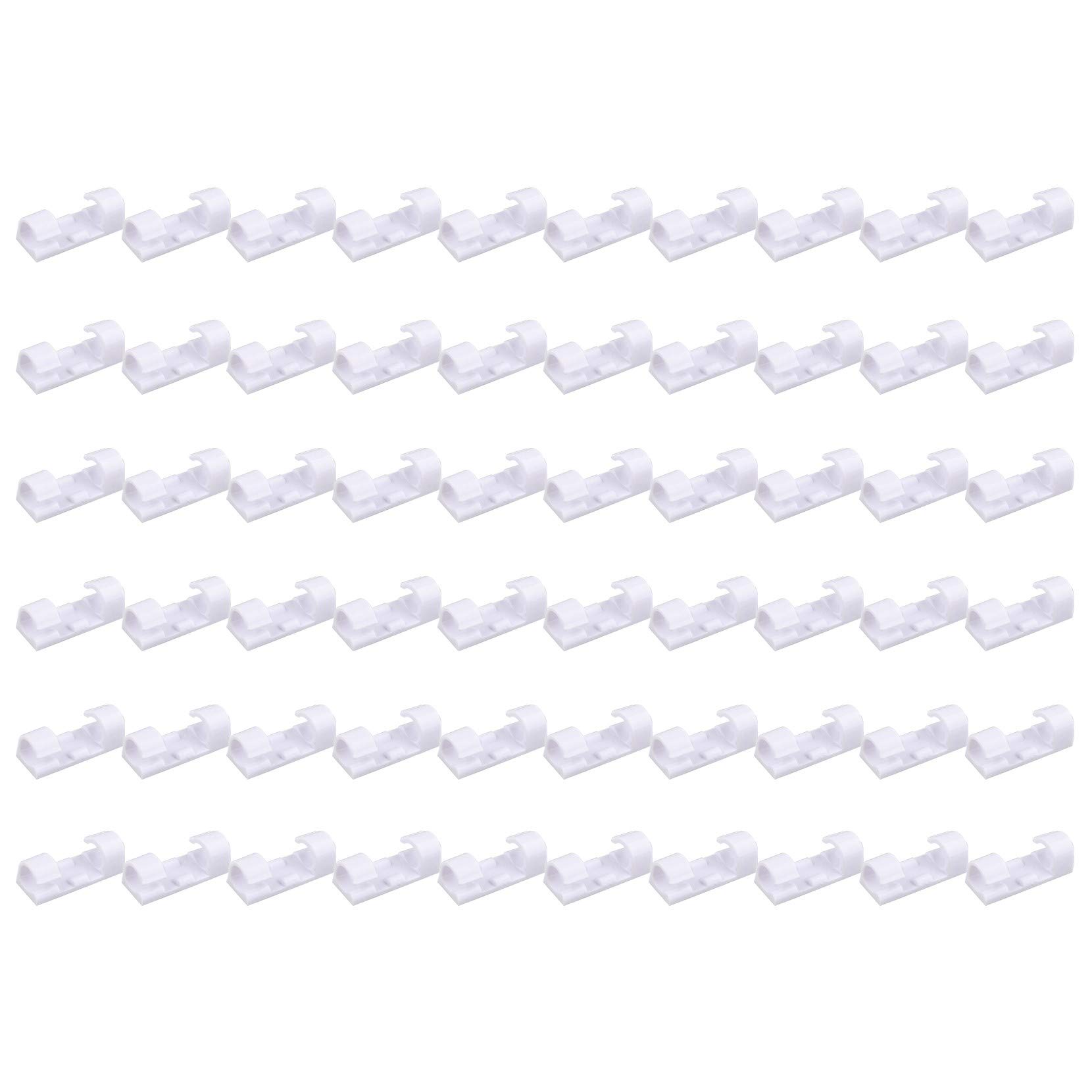 Futheda 60Pcs Strong Self-Adhesive Small Cable Clips Cable Drop Wire Holder, Durable Mount-Round Plastic Cord Management Organiser Clamps for Desk Wall Home Office (White)