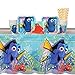 Finding Dory Party Supplies Pack for 16 Guests Includes: Straws, Dessert Plates, Beverage Napkins, Cups, and Table Cover