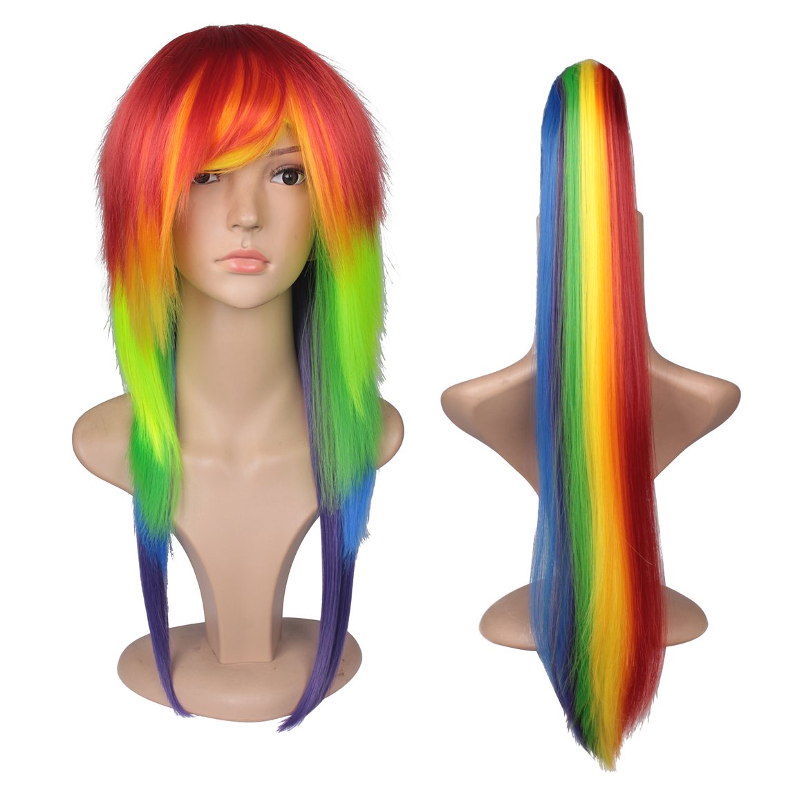 ColorGround Multi Color Long Straight Cosplay Wig with Pony Tail