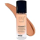PRO PROFEINA Liquid Foundation - 24Hr Full Coverage Foundation with 2% Vitamin C & Hyaluronic Acid, Long Lasting Makeup for All Skin Types, Waterproof, Natural Finish, 1 Fl Oz (Neutral)