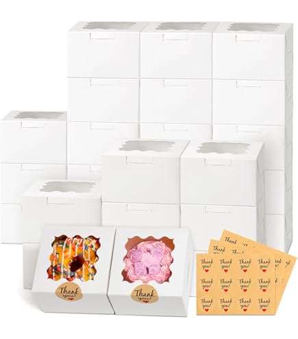 DOYIDE 32Pcs 6x6x3 In Christmas Cookie Boxes With Window, White Bakery Boxes For Cookie, Treat Box Pastry Box For Gift Giving, Chocolate Covered Strawberries, Dessert, Donut, Cupcakes Muffins