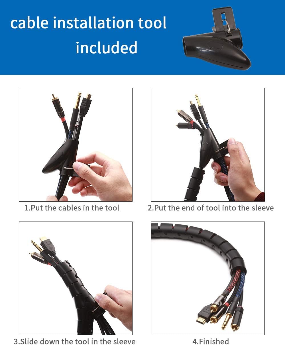 Alex Tech 10ft – 1 inch Cable Sleeve Easy Wrap Cable Management Sleeve Wire Wrap Cord Organizer for Computer TV Home Office - Black: Computers & Accessories