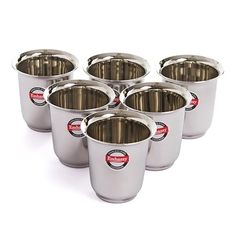 Embassy Stainless Steel Mayuri Coffee Glass/Tumbler, Pack of 6, Size 3-180 ml/Glass