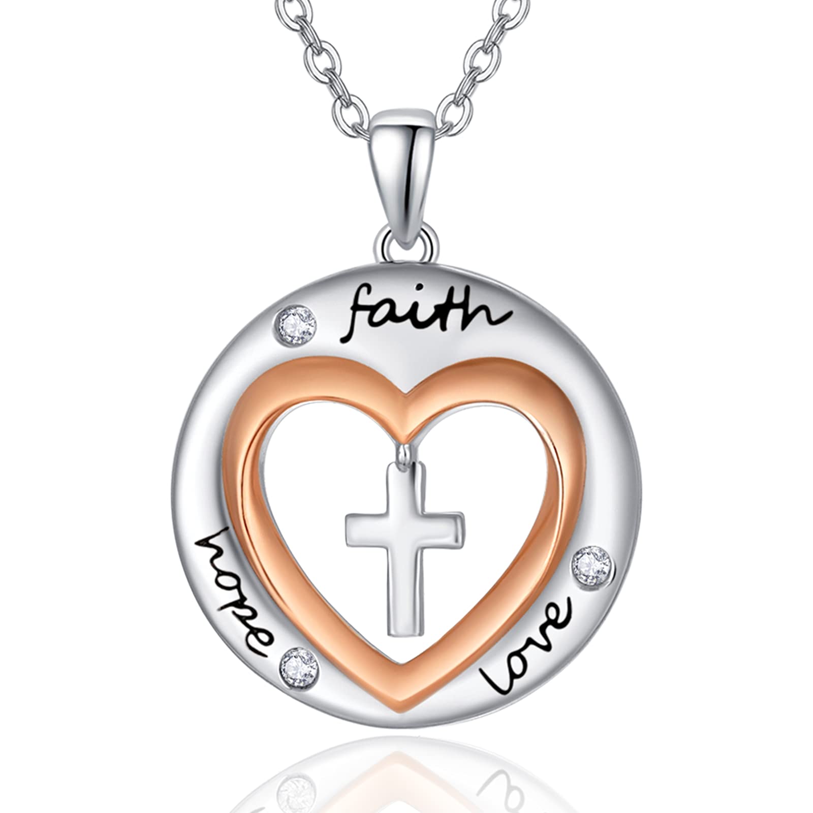 praymos Faith Hope Love Cross Necklace for Women 925 Sterling Silver Crucifix Pendant Jewelry Jesus Christian Birthday Gifts for Girls Men 18” + 2" Adjustable Chain …