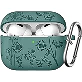 Lerobo for AirPods Pro 2nd/1st Case, Soft Silicone Cover with Keychain | Engraved Flower Pattern, Scratch &amp; Dust Resistant, Wireless Charging, Shockproof Cover for AirPods Pro 2 Case, PineGreen