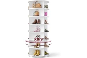 VASAGLE 7-Tier Rotating Shoe Rack Tower, Free Standing 360 Degree Spinning Shoe Organizer, Lazy Susan Bag Display Storage Rac