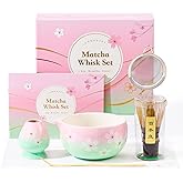 ComboJoy Matcha Whisk Set – Japanese Tea Ceremony Kit with Ceramic Bowl, Purple Bamboo Whisk (Chasen), Holder, Sifter & Scoop – Complete Matcha Kit, Women Gifts for Tea Lovers