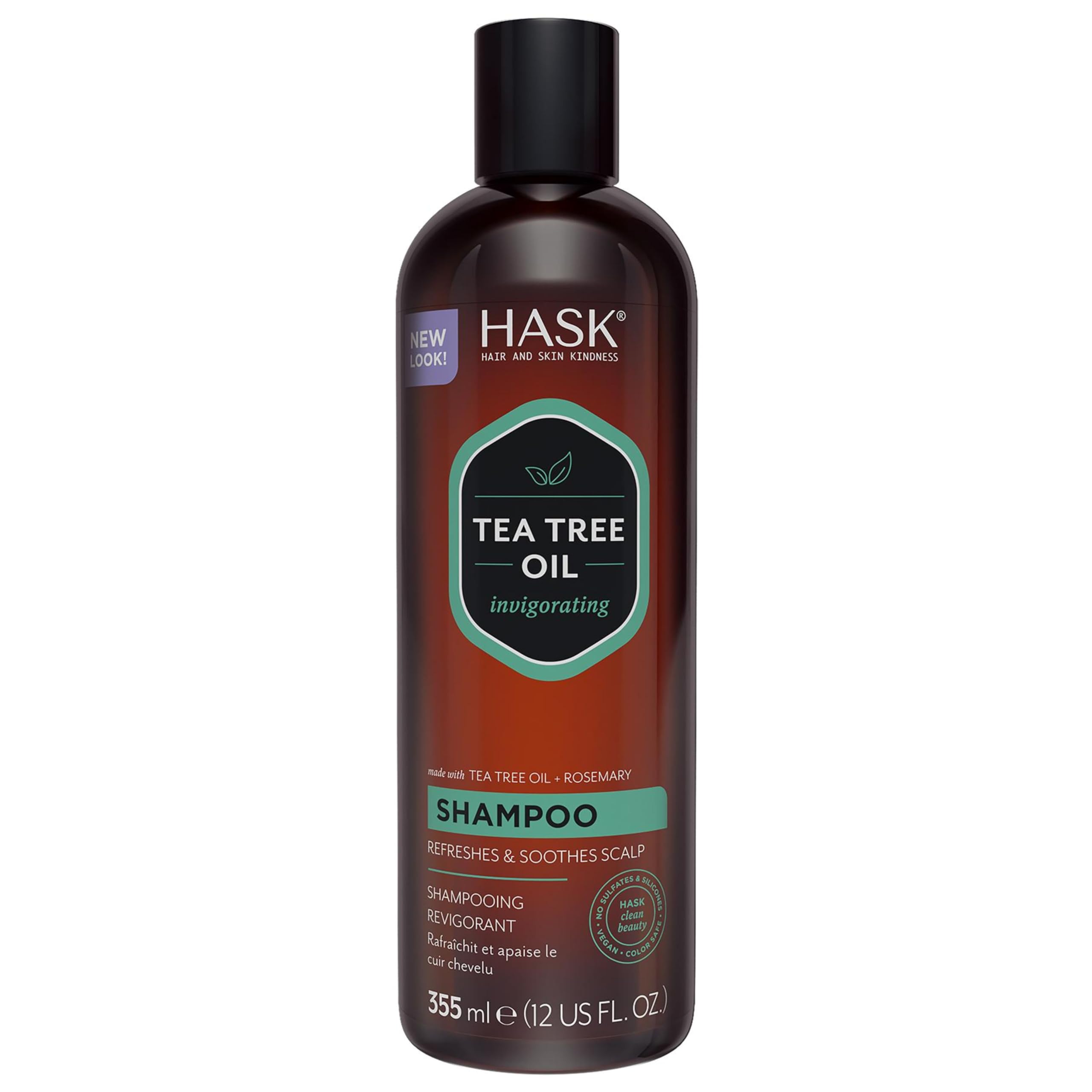 HASK Invigorating Tea Tree Oil Shampoo, thickening for all hair types, colour safe, and cruelty-free - 1 355mL Bottle