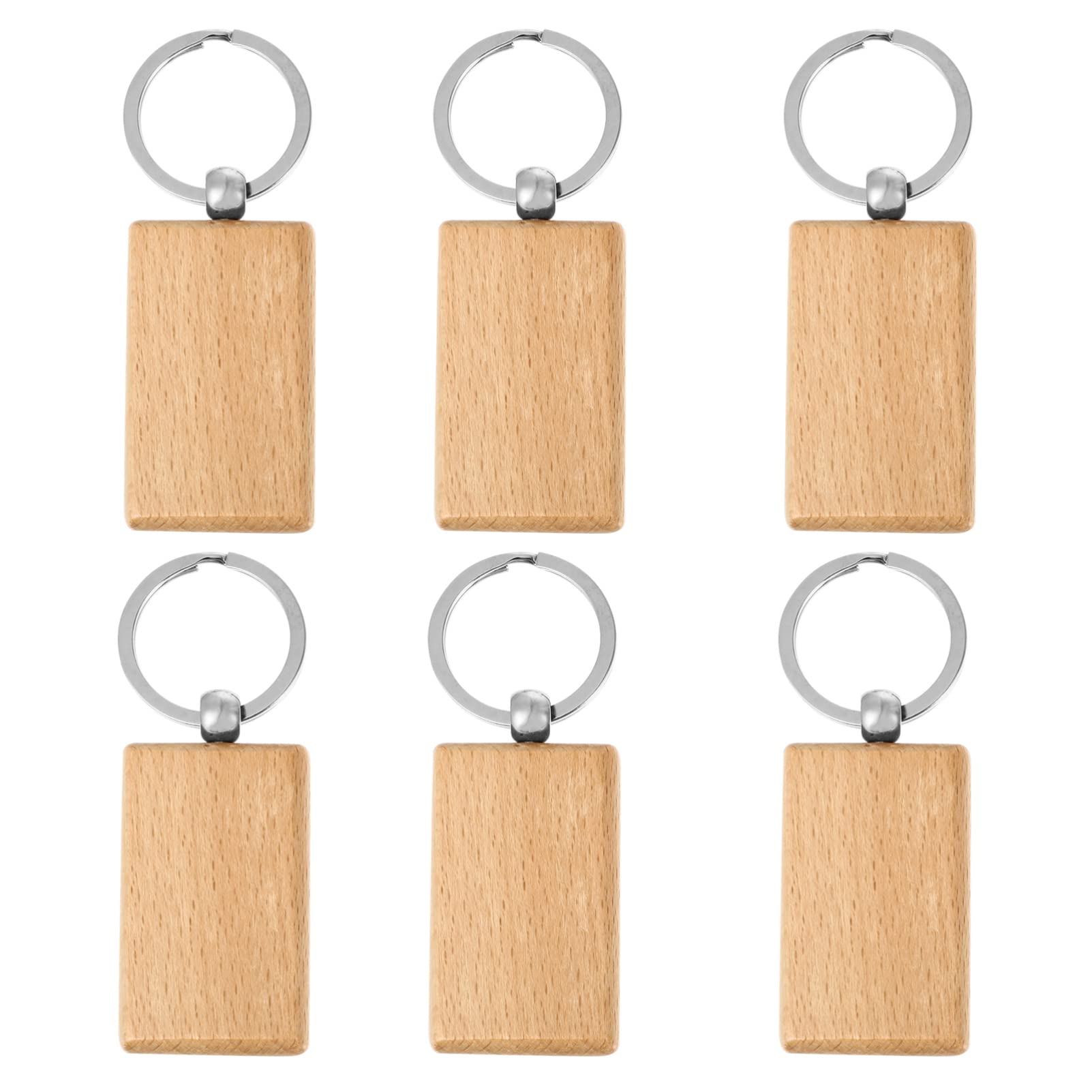PRETYZOOM Wooden Keyrings 6 Pieces Solid Wood Keychain Pendants with Cube Shape for Diy Crafting and Key Chain Decor Accessories