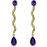14k Yellow Gold Earrings with Diamonds and Amethysts