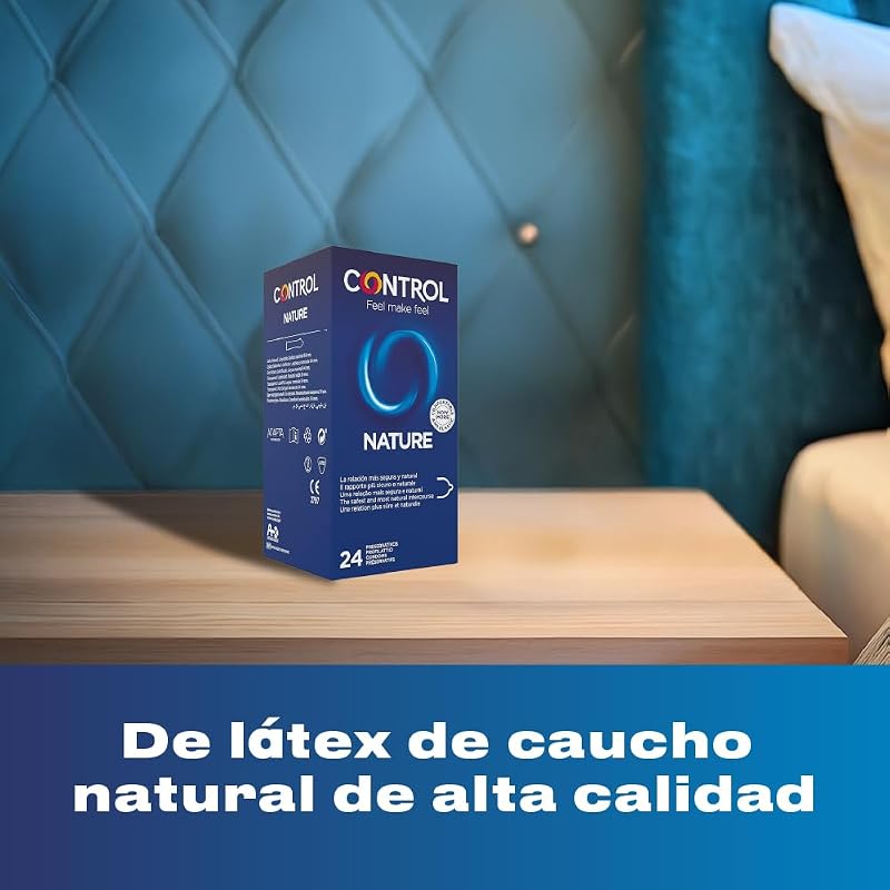 Controle de preservativos naturais. caixa com 24 preservativos para prazer natural, lubrificado e sexo seguro. desfrute de preservativos com ajuste perfeito para um relacionamento seguro.