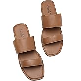 katliu Women's Flat Sandals Two Strap Slide Sandals Open Toe