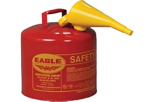 Eagle UI-50-FS Red Galvanized Steel Type I Gasoline Safety Can with Funnel, 5 Gallon Capacity, 13.5" Height, 12.5" Diameter