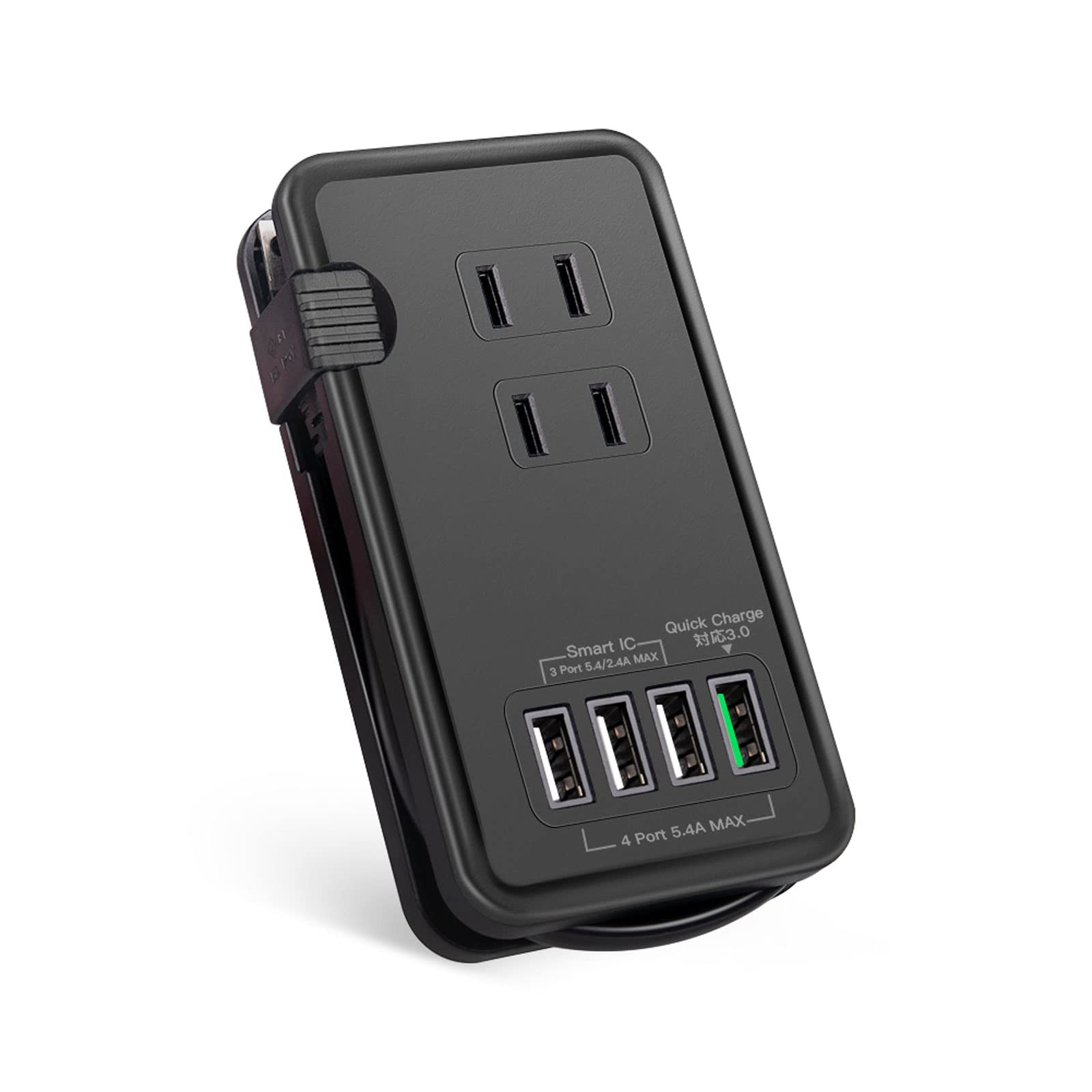 Ewin 電源タップ usb コンセント ac アダプター qc3.0 急速充電 usb充電ポート 一体式 3個口 4USBポート タップ 延長コード 25cm 過電保護 軽量 コンパクト 節電 旅行 iPad iPhone タブレット スマホ など対応 テーブルタップ PSE認証済 (ブラック)商品画像