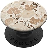 Minimalist Floral Line Art Boho Aesthetic Light Brown Cream PopSockets Adhesive PopGrip