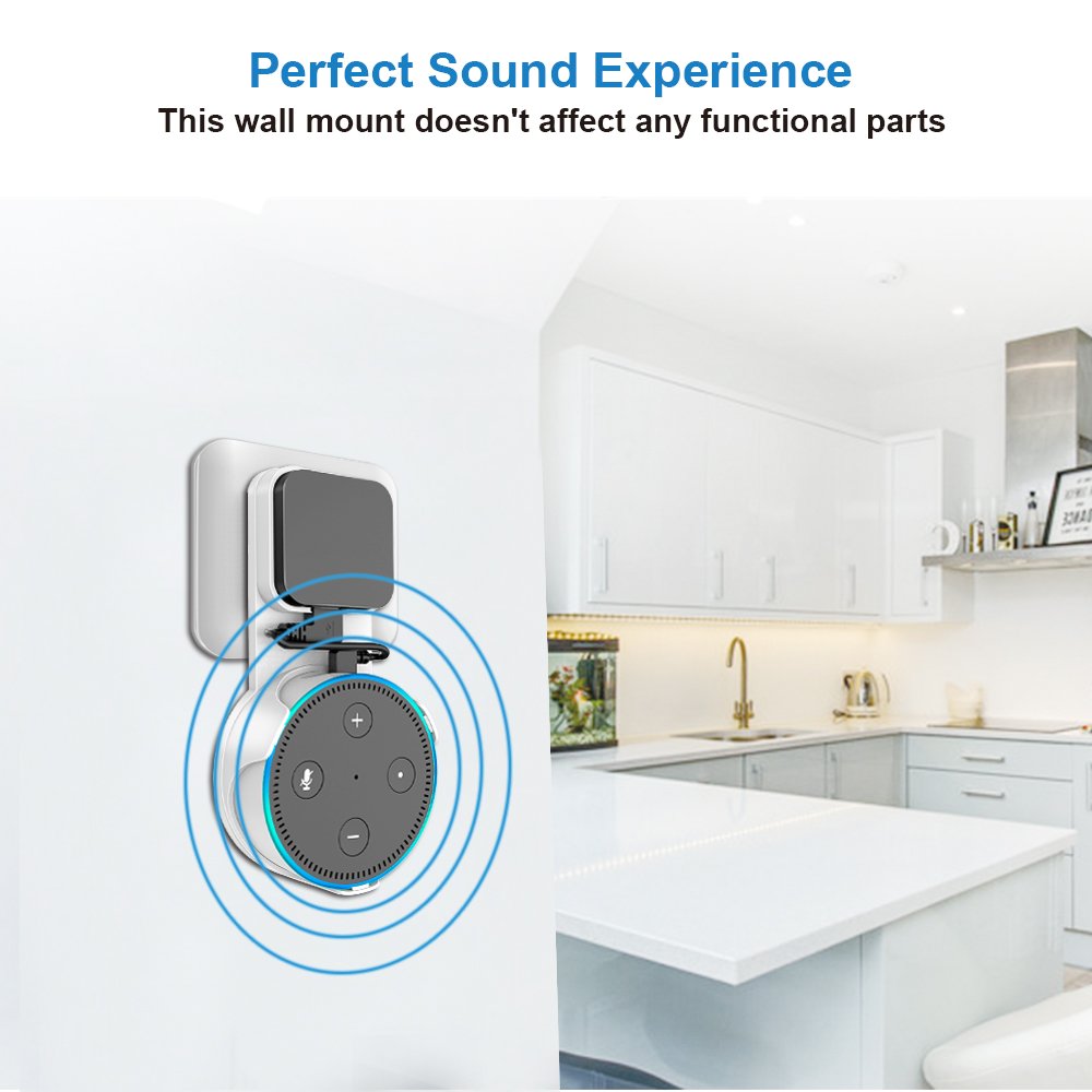 SPORTLINK Socket Wall Mount Hanger Stand for Dot 2nd Generation Without Mess Wires Or Screws, A Choice for Home Voice Assistant Plug in Kitchen Bathroom and Bedroom (White)