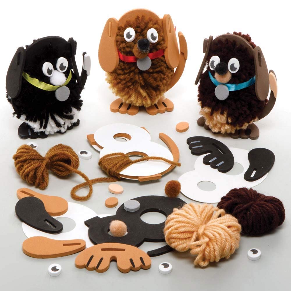 Baker Ross FE365 Dog Craft Pom Pom Kits - Pack of 3, Childrens Art Make Your Own Fluffy Pom Friend — image 1