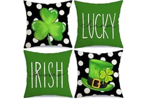 AACORS St Patricks Day Pillow Covers 18X18 Set of 4,Shamrock Clover Hat Lucky Charm Decorations Holiday Farmhouse Spring Pillow Case Decor for Home Sofa Couch AA122-18