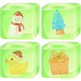 GDOWOHK 4 Pack Squishy Stress Cube Fidget Toys for Adults, Glow in The Dark Sensory Toys with Autism Stress Balls Squeeze Toys, Squishy Cube with Santa Claus, Christmas Tree, Gift Box, Duck (Green)