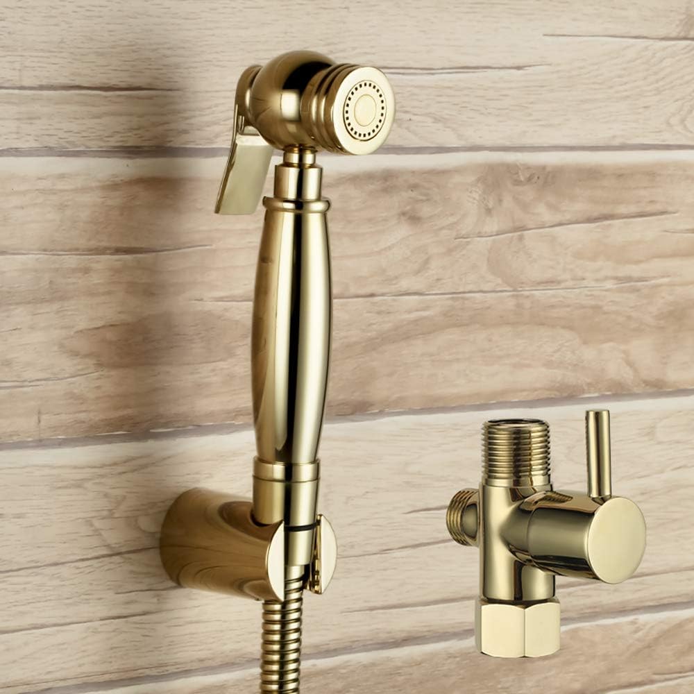 Xinyuanjiafang With 7/8 * 7/8 * 1/2 T-adapter diverter Golden brass Sprayer hand held toilet gold bidet spray shattaf toilet shower head set