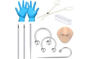 DJCIW Piercing Kit With Disposable 12G 14G 16G 18G Needles, Clamps, Taper for Belly Button, Nose, Septum, Nipple, Tongue, Eyebrow, Lip
