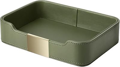 SANZIE Luxury Leather Tray with Metal Decor Green 8.4 x 5.7 x 2 in