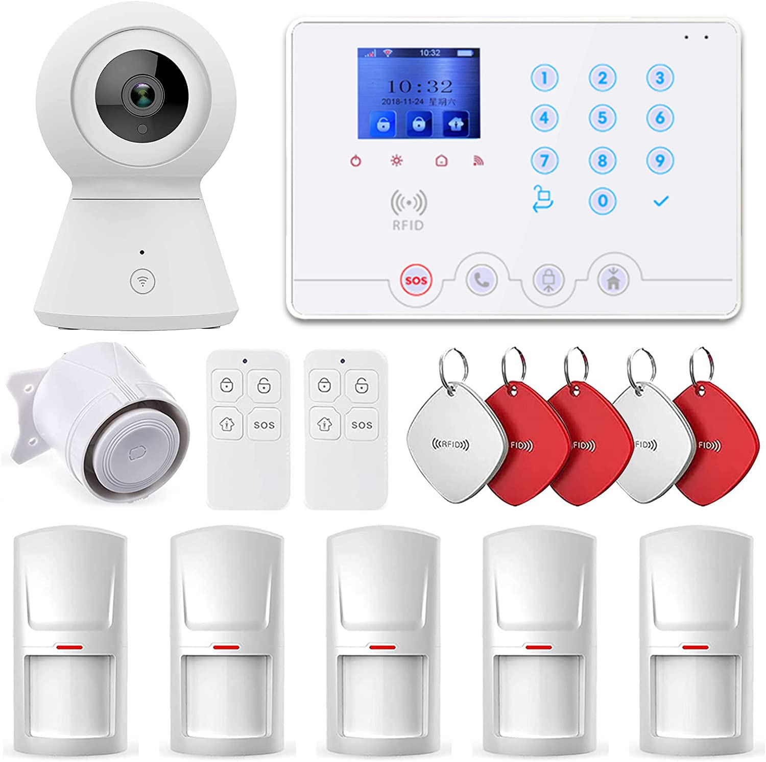 Wolf Guard Wi-Fi 4G Alarm System,with APP Alert and Calling Alarms, Wireless 15 Pieces kit Alarm Hub, Camera,Door Window Sensors, Remotes, Work with Alexa and Google Home