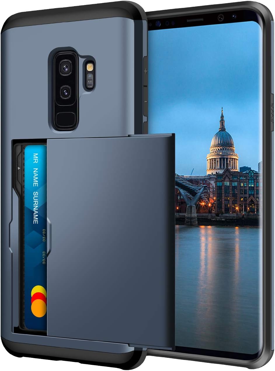 Coolden for Samsung S9 Plus Case Armor Shockproof Case for Galaxy S9 Plus Wallet Case Protective Case Rubber Bumper Card Holder Slot Wallet Case Cover for Samsung Galaxy S9 Plus Phone Case (Navy)