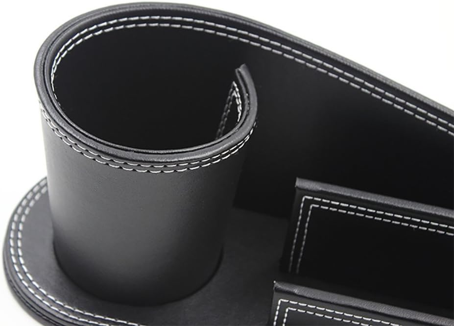 PU Leather Rounded Pen Holder and Business Card Holder Desk Organizer Stationery Storage Box Office Desktop Storage Supplies Decoration Ornament Box for Holding Pens Stapler Name Cards - Image 4