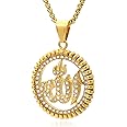Fusamk Hip Hop Stainless Steel Iced Out Hollow Allah Pendant Round Necklace