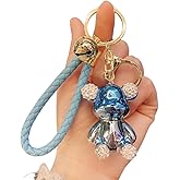 HSYHERE Fashionable Lovely Diamond Bear Keychain Elegant Glossy Mirror Surface Electroplated Bear Key Ring Pendant Keyring