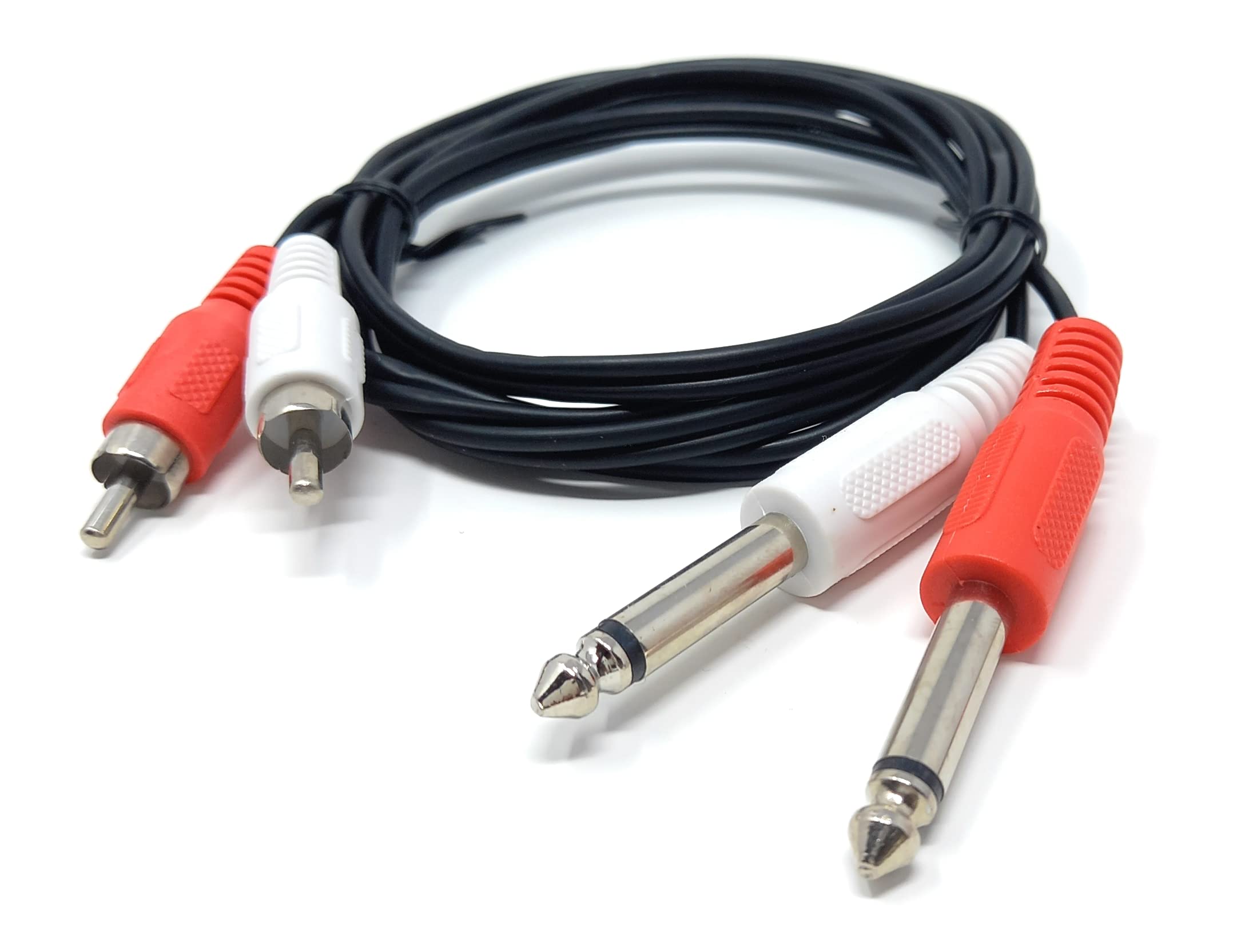DRUT 1m Twin 6.35mm MONO Jack Plugs to 2 x RCA Phono Plugs OFC Audio Cable Male to Male Lead 3.3ft