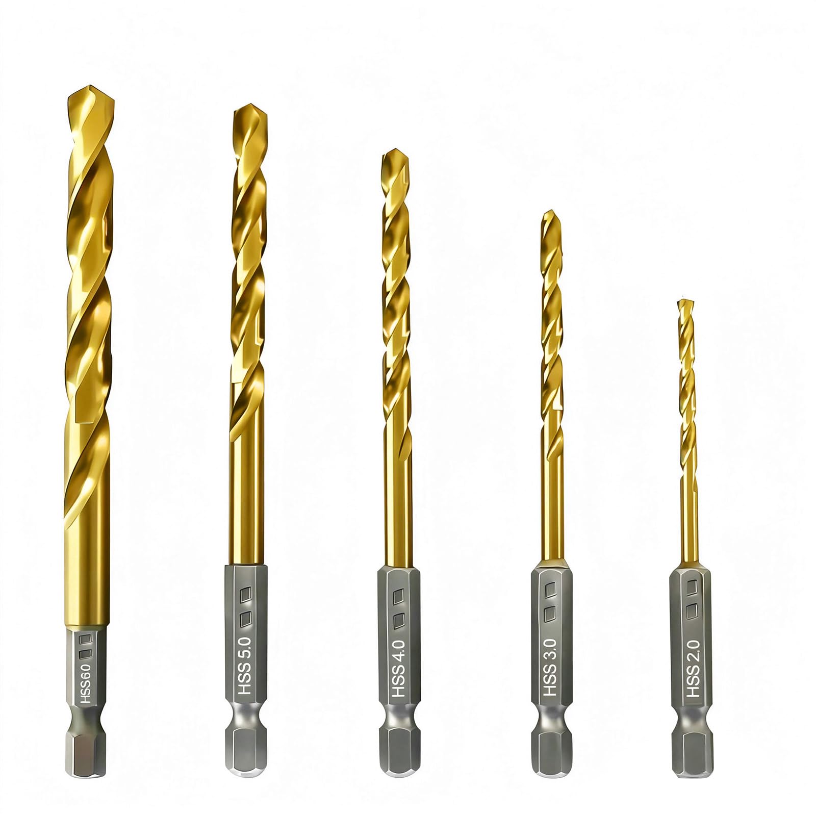 Nortools 5pcs Titanium Nitride Coated HSS Drill Bit Set with 1/4” Hex Shank(2-6mm) | 135° Self-Centering Split Point | for Steel, Soft Metal, Wood & Hard Plastic | with Protective Storage Case