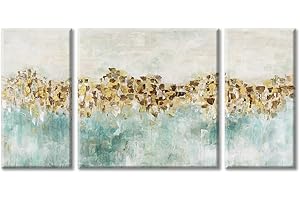 UTOP-ART Golden Abstract Canvas Wall Art: Gold Foil Picture Hand Painted Oil Artwork Painting for Living Room Decor