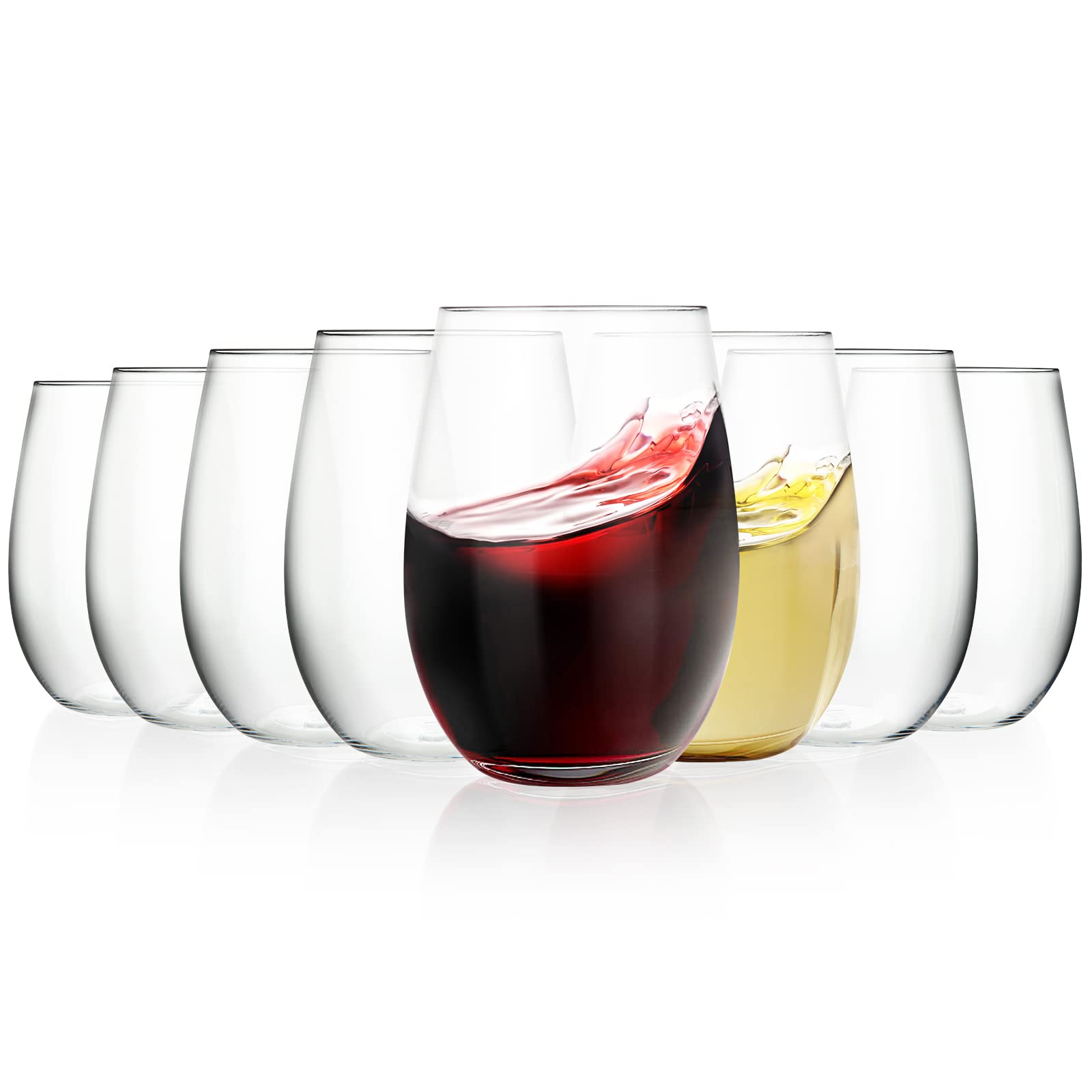 FWEEK Set of 8 Plastic Wine Glasses, 16OZ/450ML Water Juice Glasses Unbreakable Tritan-Plastic Drinking Cups, Stemless Wine Glasses- BPA-Free