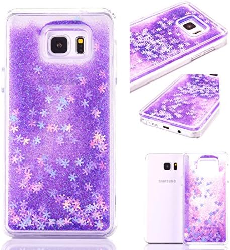 Samsung Galaxy Note 5 Case Glitter,Liquid Case for Samsung Galaxy Note 5[Scratch Resistant],Novelty Fashion Pretty Cool Cut Funny Fantastic 3D Bling Sparkle Shiny Glitter Liquid Quicksand Flowing Floating Snowflake Creative Design Crystal Clear Pattern Transparent Hard Plastic Skin Protective Shockproof Back Bumper Cover Case for Samsung Galaxy Note 5 5.7 Inch Screen,Purple