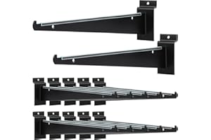 MUZIK 12PCS Slatwall Shelf Bracket, 12" Black Metal Slat Wall Shelf Brackets, Heavy Duty Shelf Slatwall Accessories for Garage Slat Panels Shelving Display