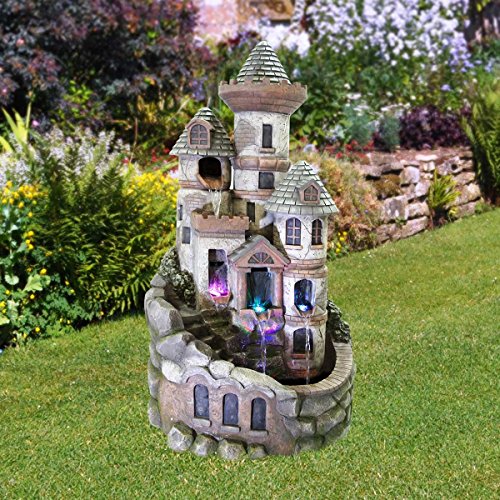 Alpine Corporation Tower Castle Fountain with LED Lights