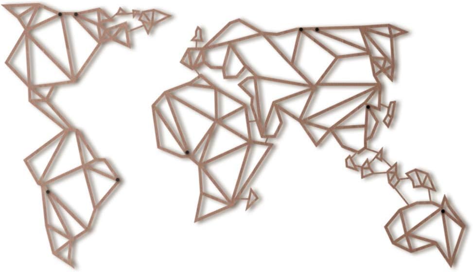 Hoagard Metal World Map Bronze | 60cm x 100cm | Geometric Metal Wall Art & Wall Decoration